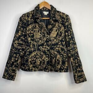 Christopher Banks Velvet Brocade Jacquard Regency Ornate Black Gold Jacket M